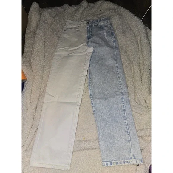 RSQ Two Tone Jeans Womens Size 25 White Blue Denim Straight Leg Casual - Picture 1 of 6
